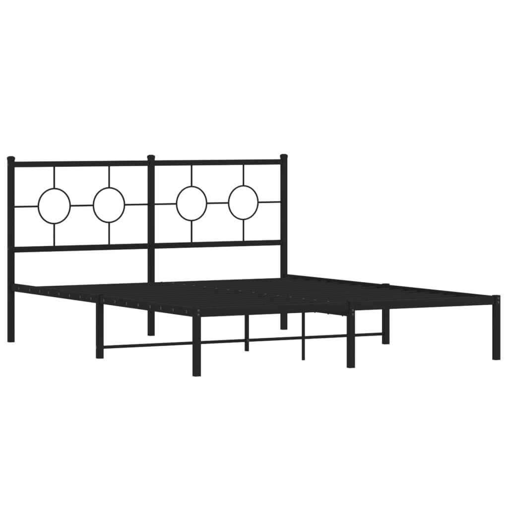 Metal Bed Frame without Mattress with Headboard Black 150x200 cm Price