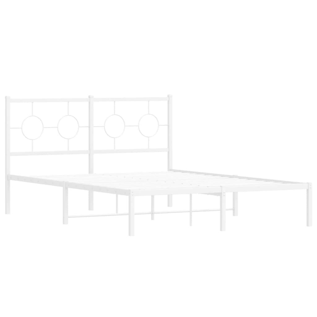 Metal Bed Frame without Mattress with Headboard White 135x190 cm Price