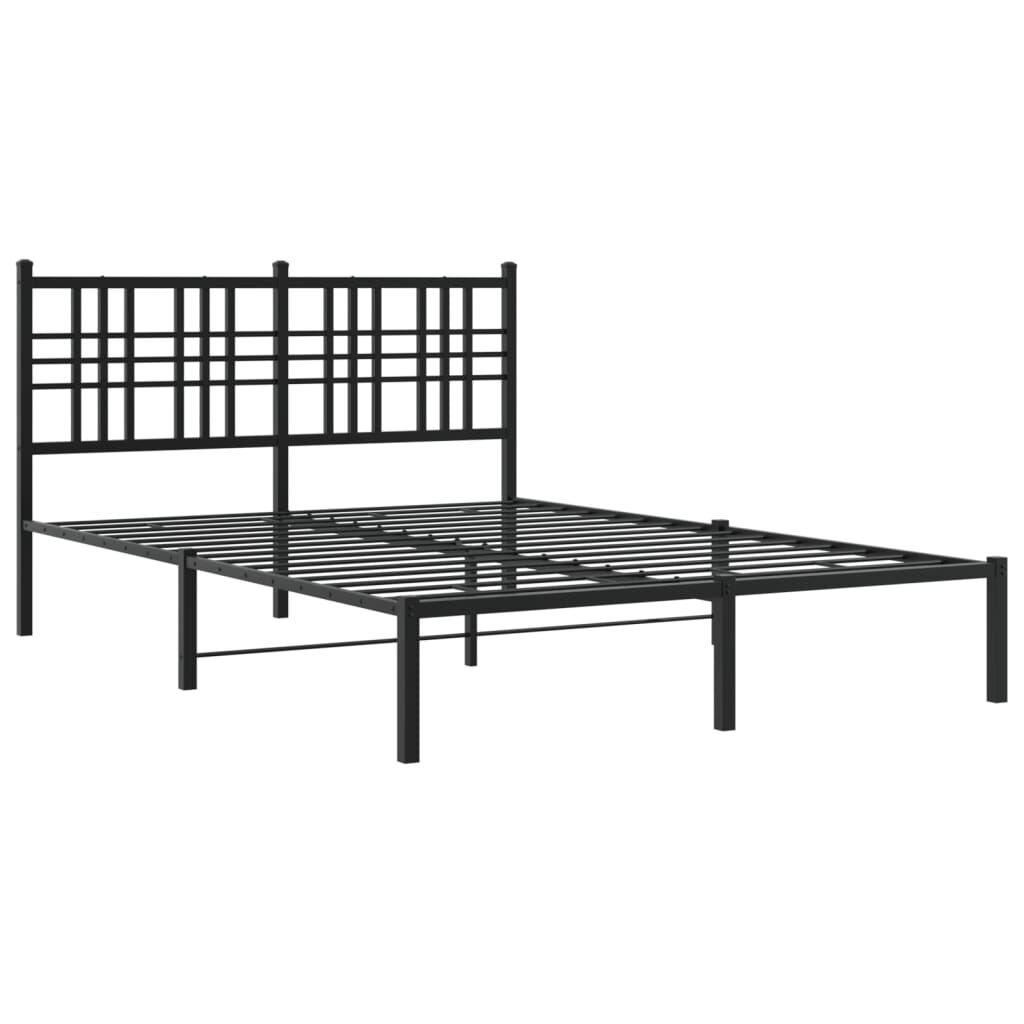 Metal Bed Frame without Mattress with Headboard Black 135x190 cm Price