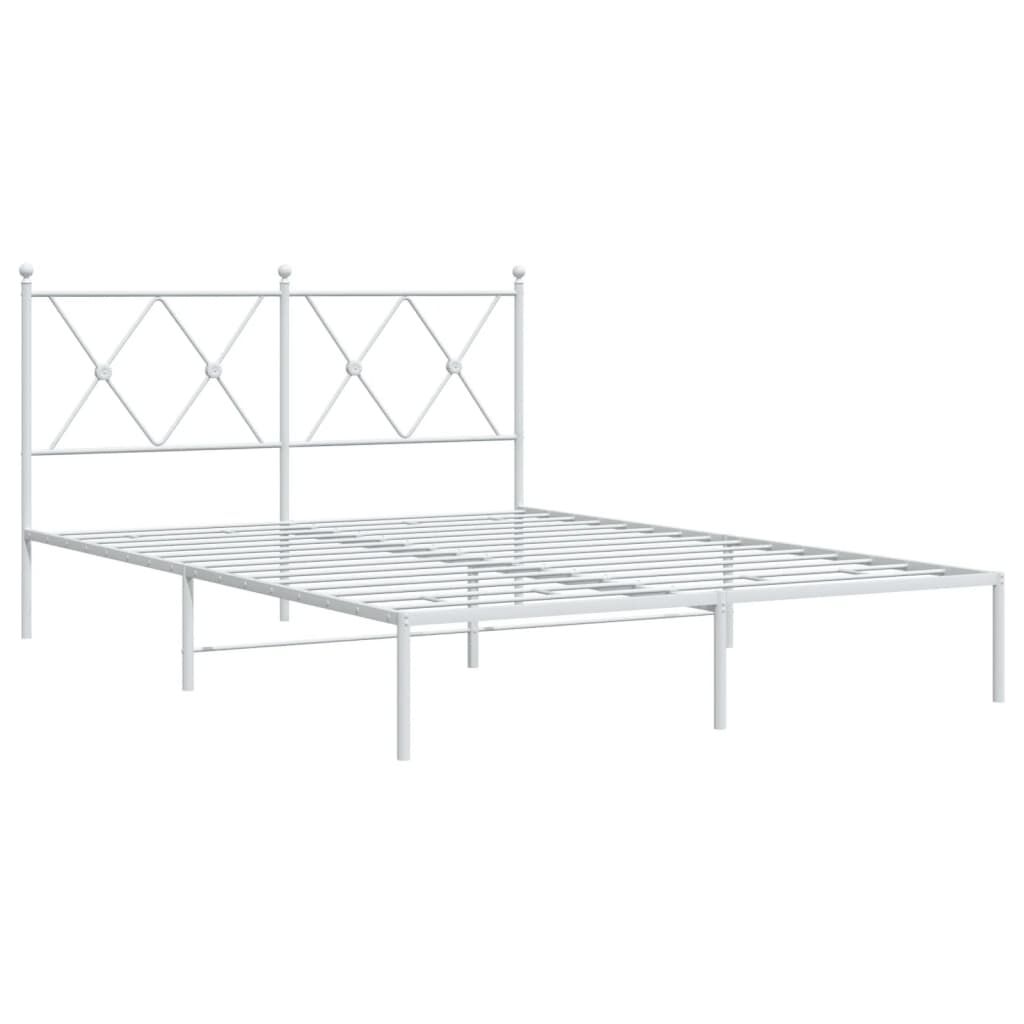 Metal Bed Frame without Mattress with Headboard White 135x190 cm Price