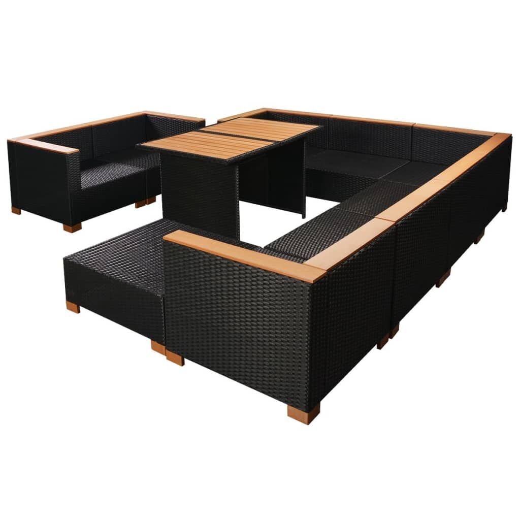 10 Piece Garden Lounge Set with Cushions Poly Rattan Black Price
