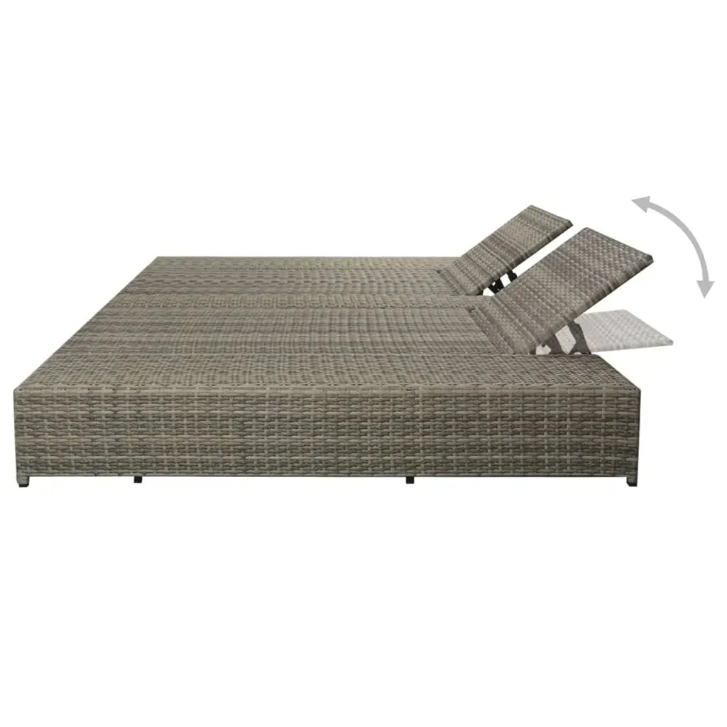 Double Sun Lounger with Cushion Poly Rattan Grey Price