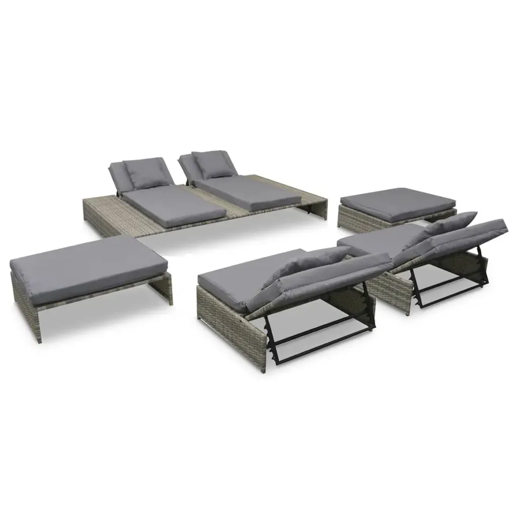 5 Piece Garden Lounge Set with Cushions Poly Rattan Grey Price