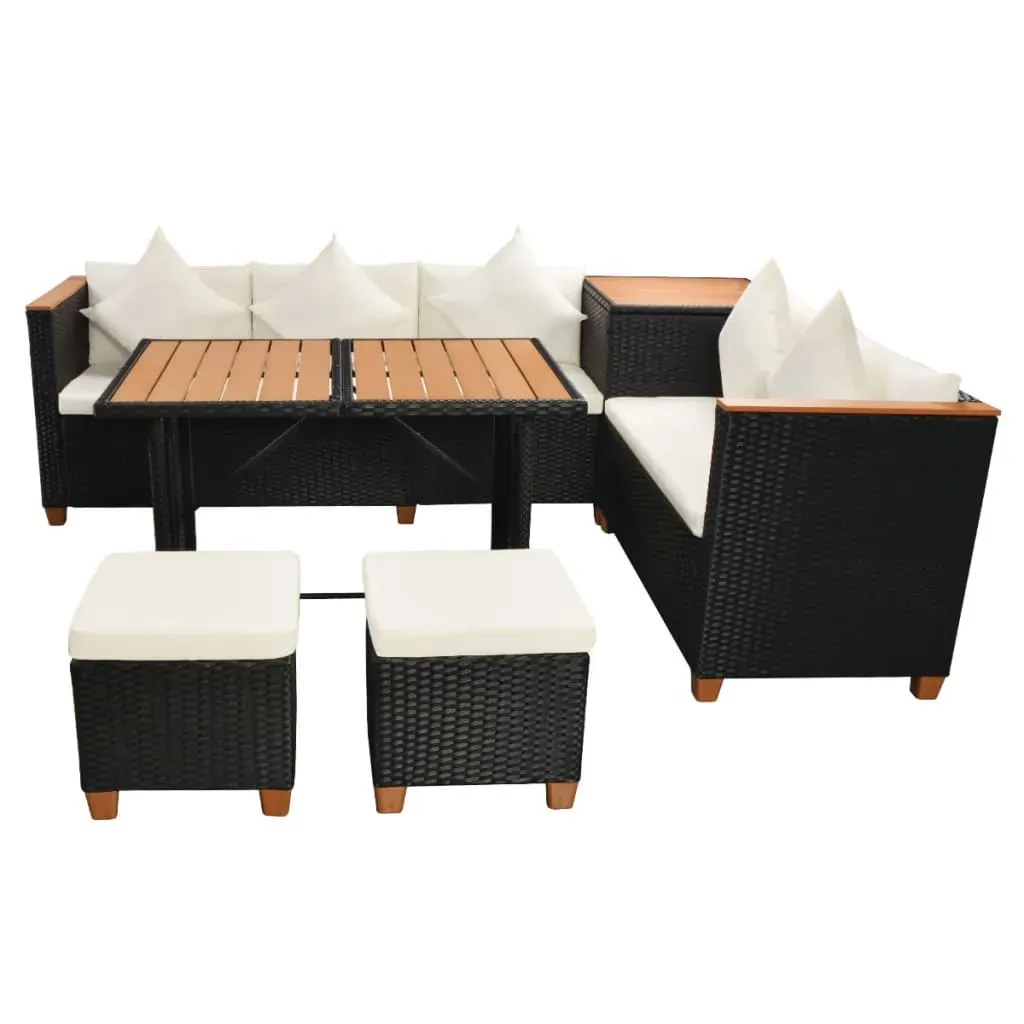 7 Piece Garden Lounge Set with Cushions Poly Rattan Black Price