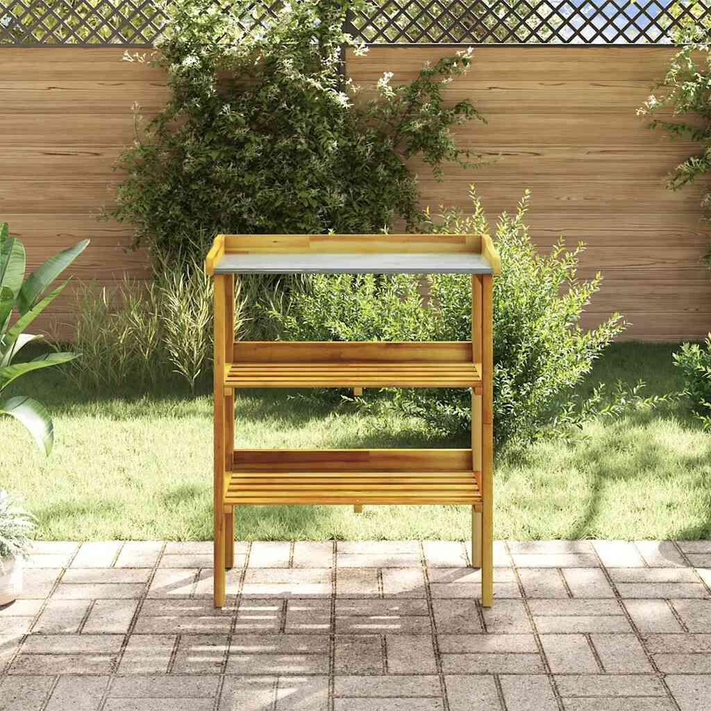 Potting Bench with 2 Shelves Solid Acacia Wood and Zinc Price
