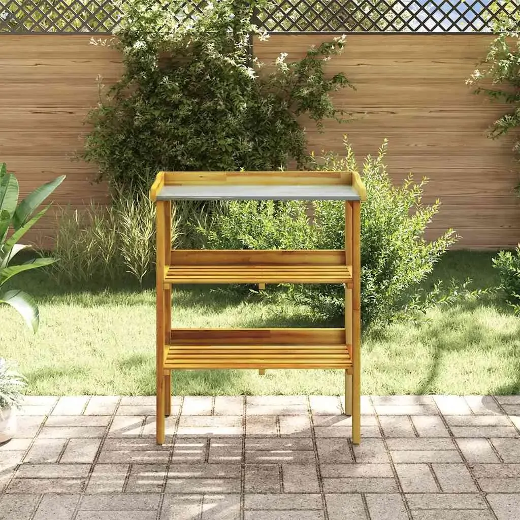 Potting Bench with 2 Shelves Solid Acacia Wood and Zinc Price