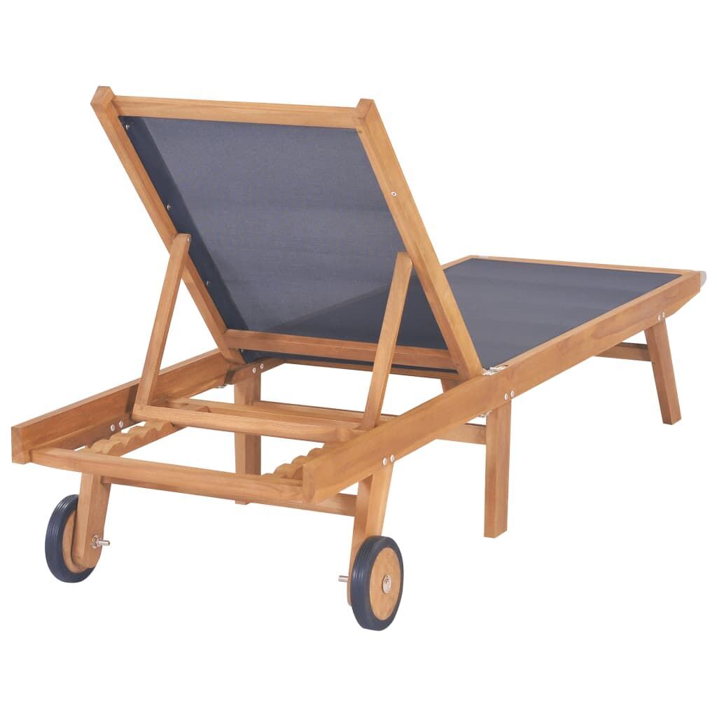 Folding Sun Lounger with Wheels Solid Teak and Textilene Price