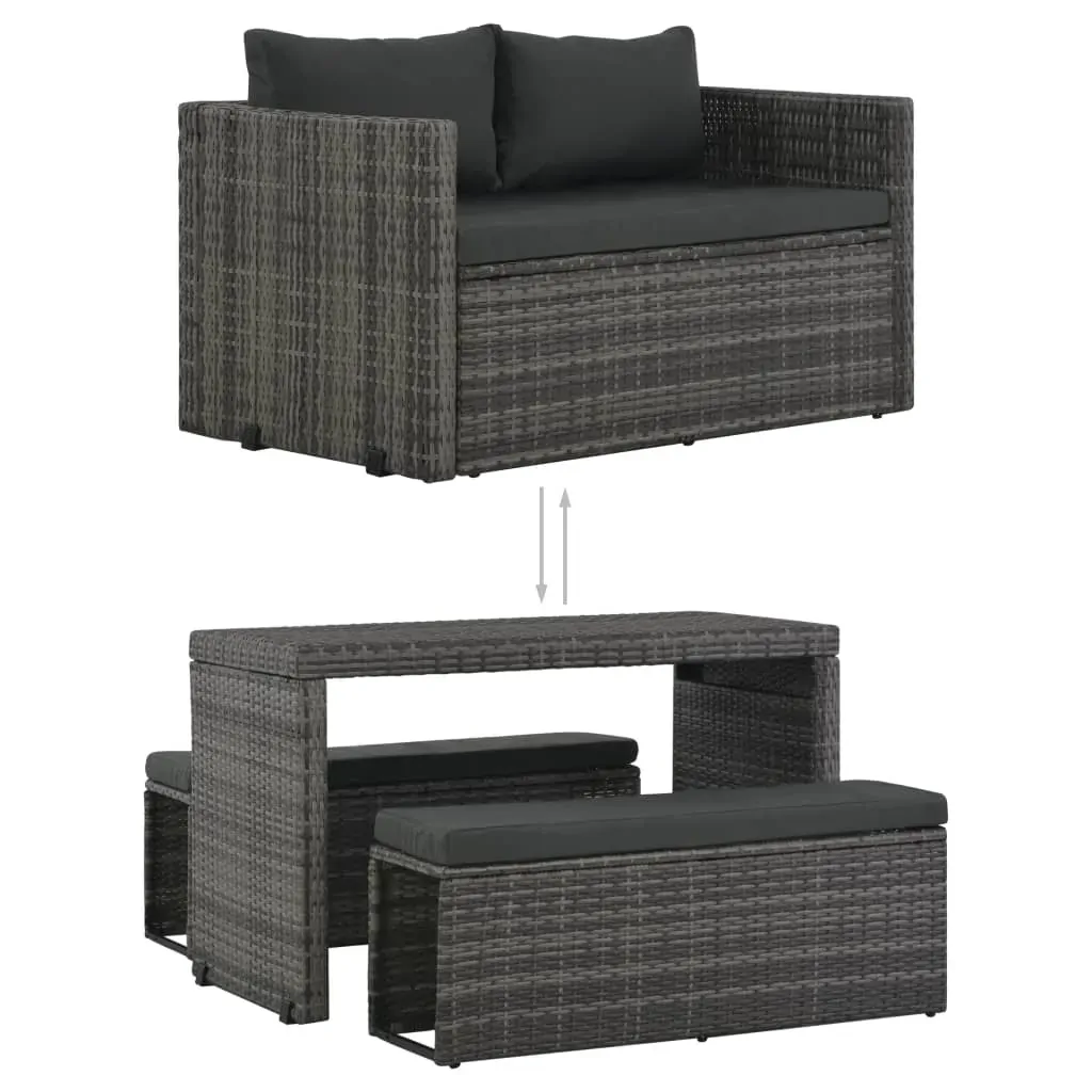 3 Piece Outdoor Dining Set with Cushions Poly Rattan Grey Price