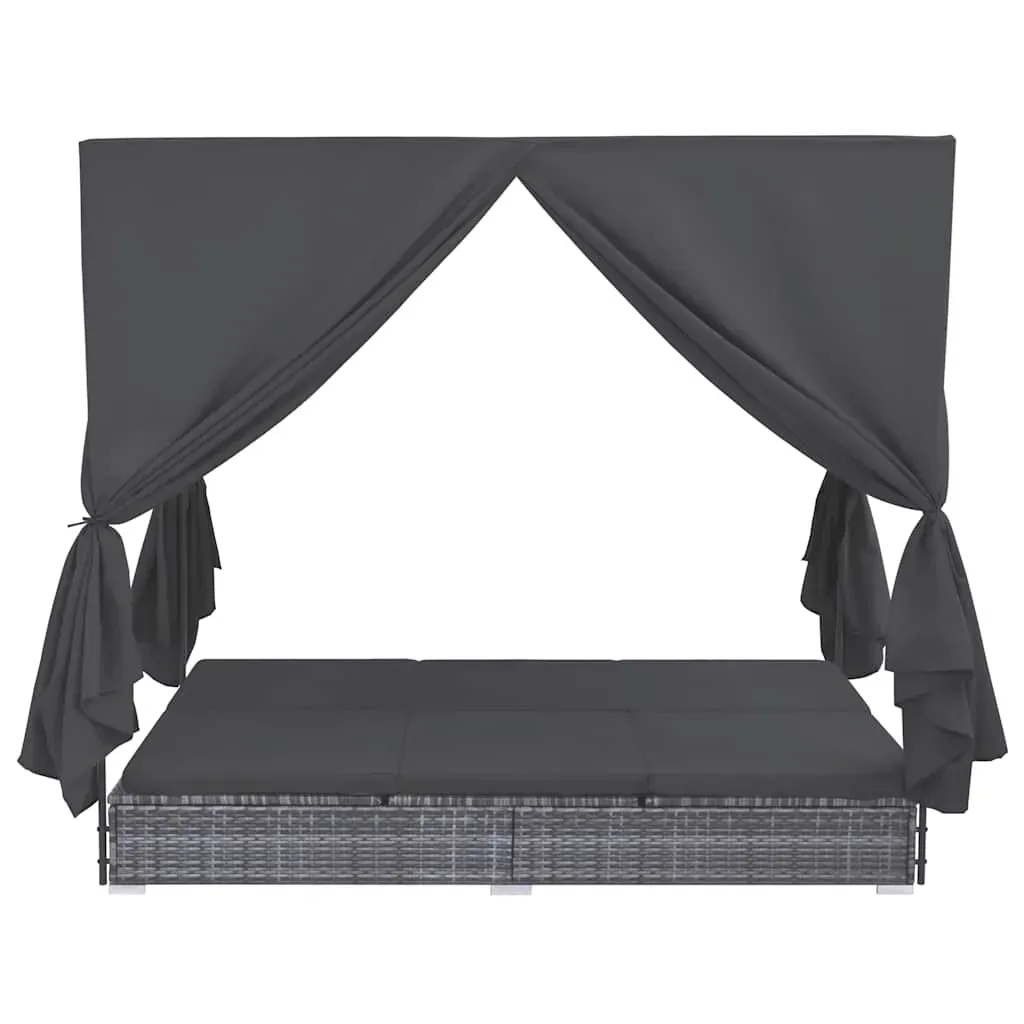 Outdoor Lounge Bed with Curtains Poly Rattan Grey Price