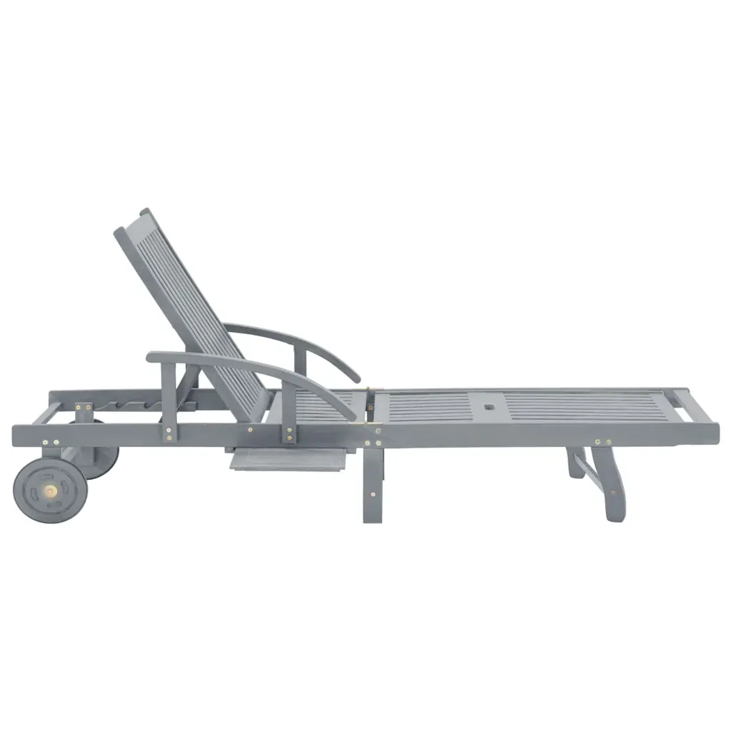 Garden Sun Lounger Grey Solid Acacia Wood Price