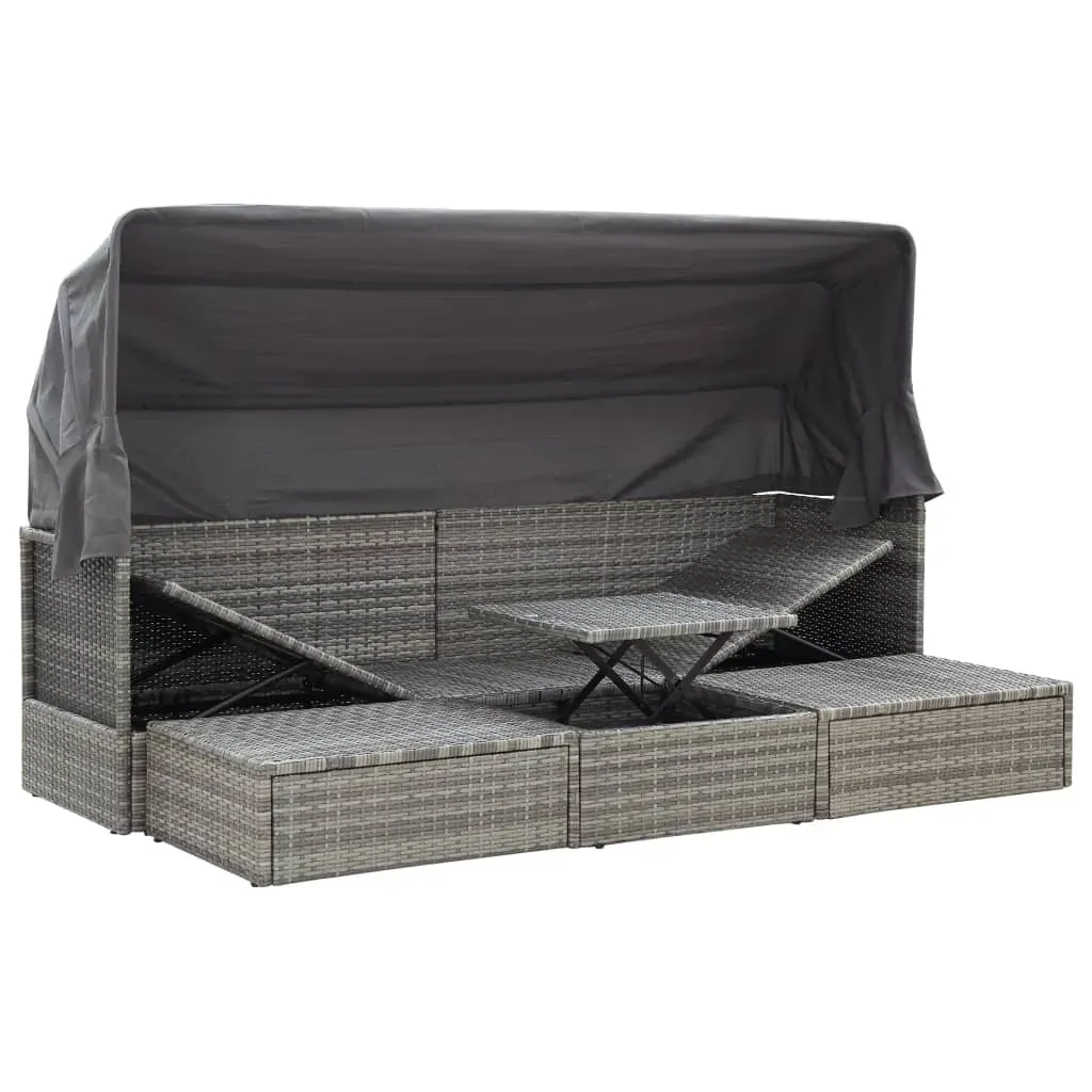 Garden Lounge Bed with Roof Mixed Grey Poly Rattan Price