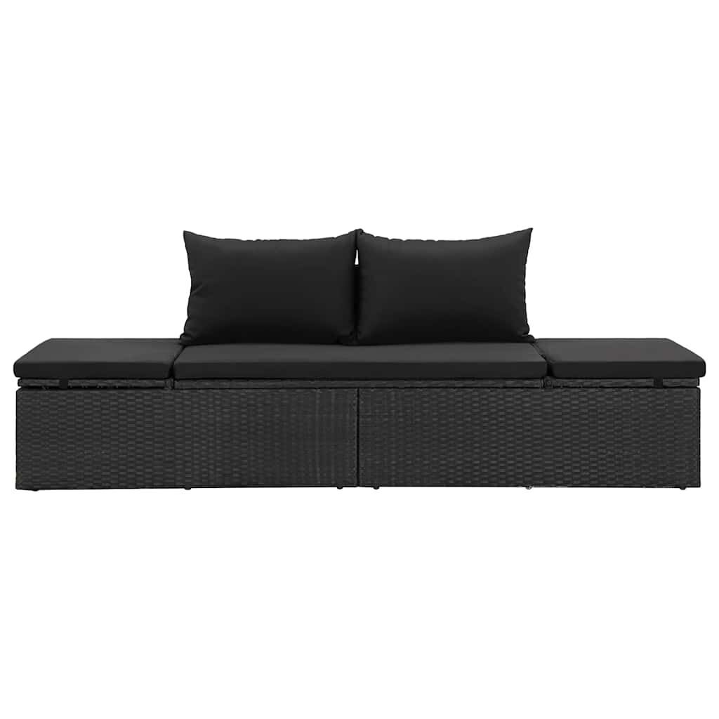 Sun Bed with Cushions Poly Rattan Black Price