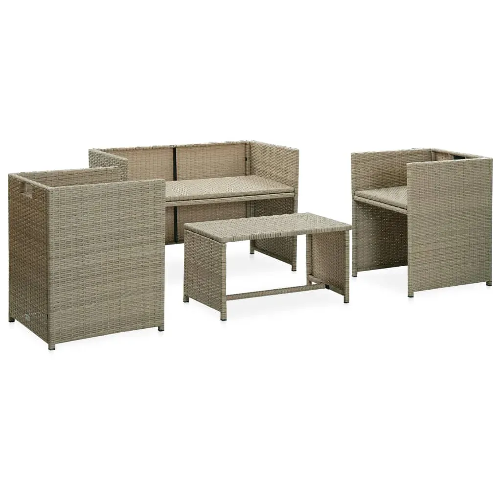 4 Piece Garden Lounge Set with Cushions Beige Poly Rattan Price