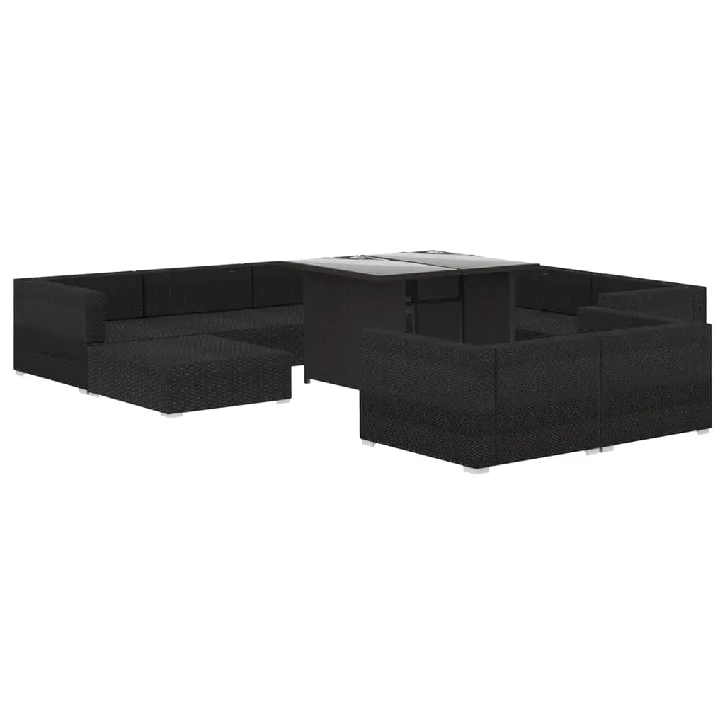 10 Piece Garden Lounge Set with Cushions Poly Rattan Black Price