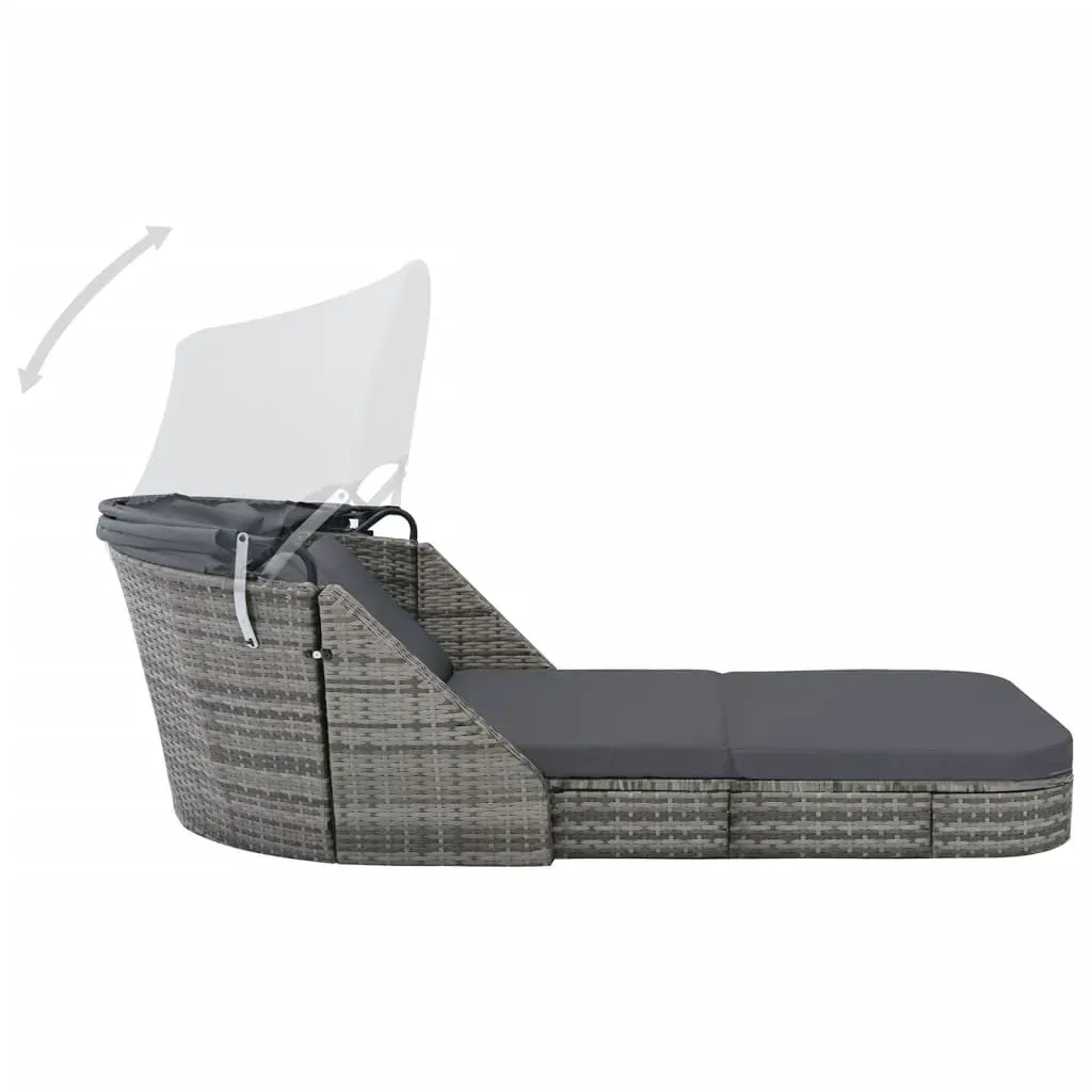 Sun Lounger with Canopy Poly Rattan Anthracite Price