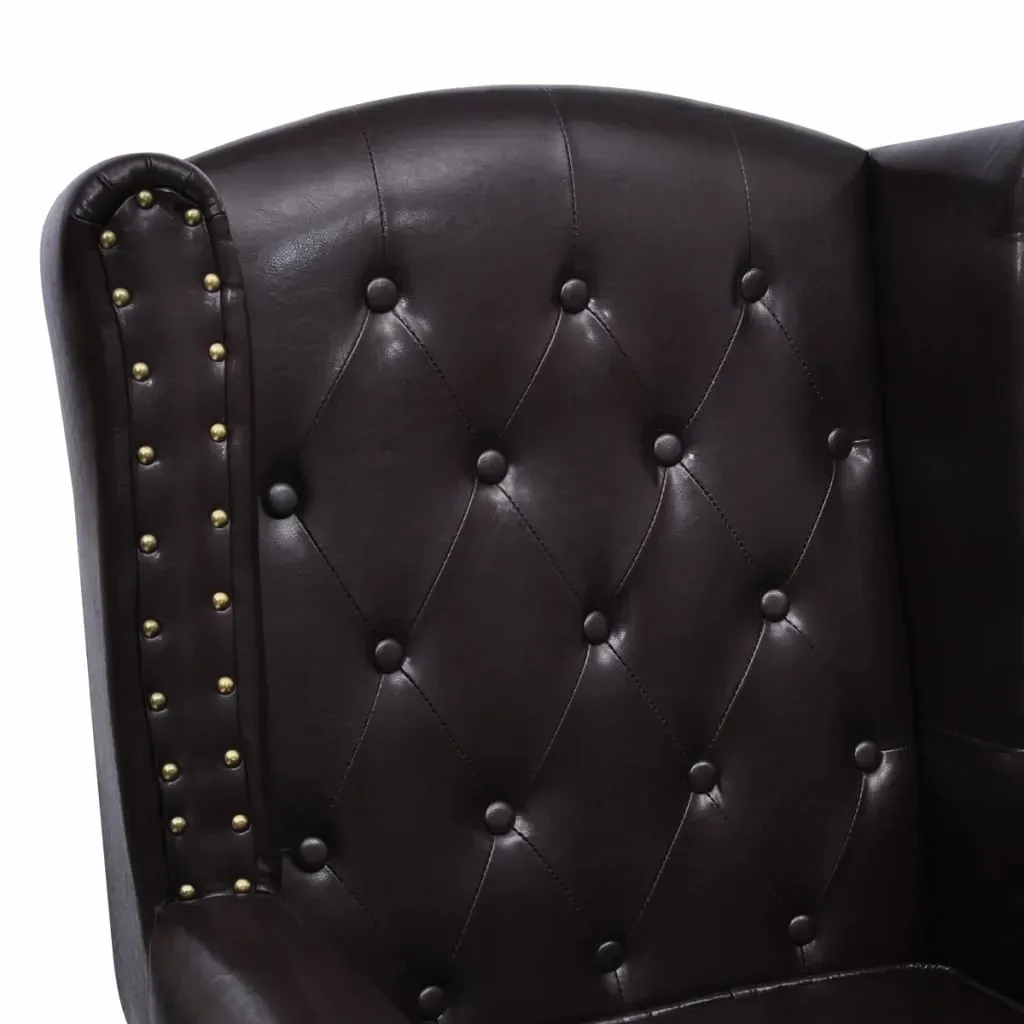Armchair with Footstool Dark Brown Faux Leather Price