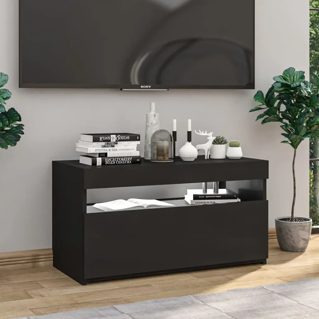 TV Cabinet with LED Lights Black 75x35x40 cm Price