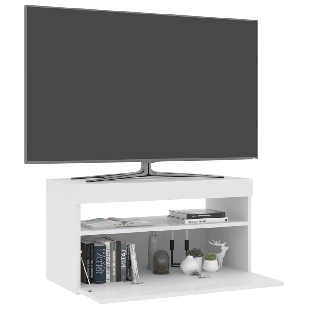 TV Cabinet with LED Lights High Gloss White 75x35x40 cm Price