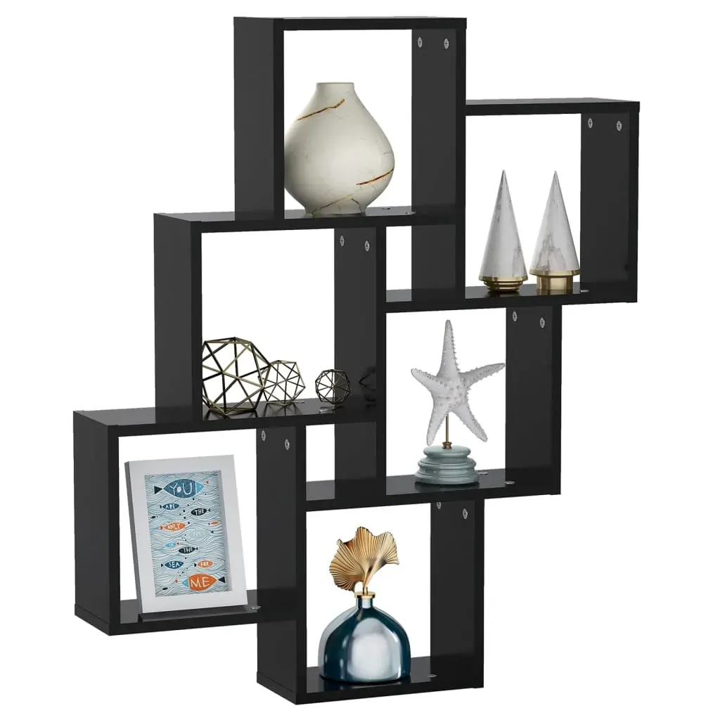 Wall Cube Shelf Black 78x15x93 cm Engineered Wood Price