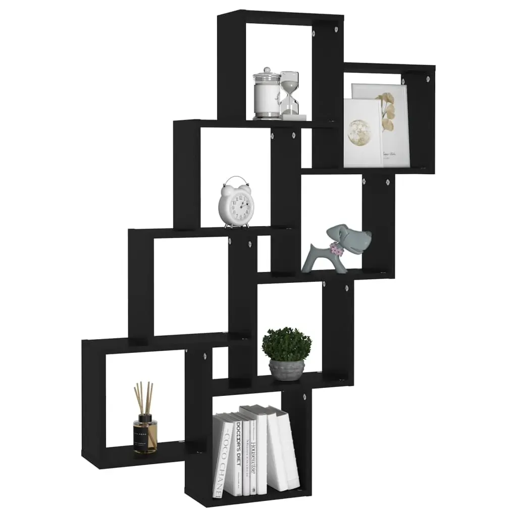 Wall Cube Shelf Black 90x15x119 cm Engineered Wood Price