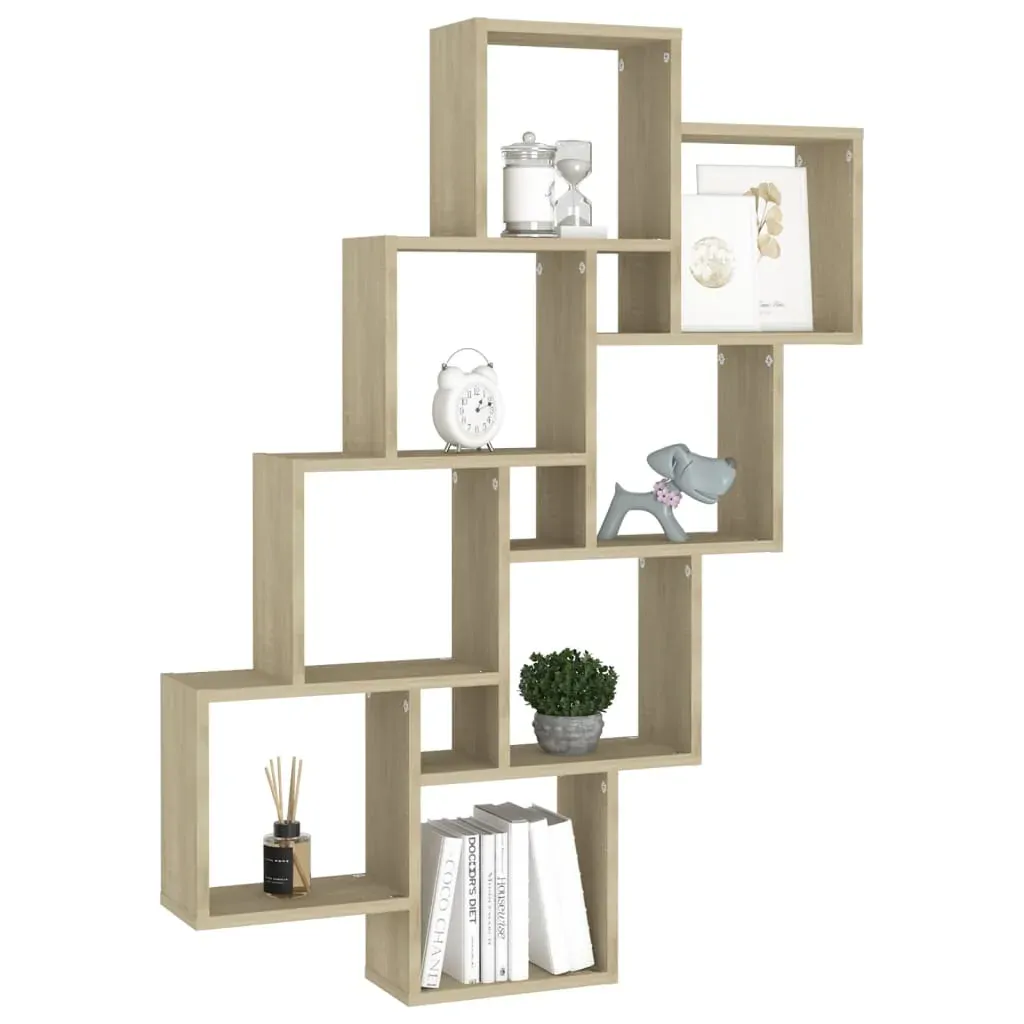 Wall Cube Shelf Sonoma Oak 90x15x119 cm Engineered Wood Price