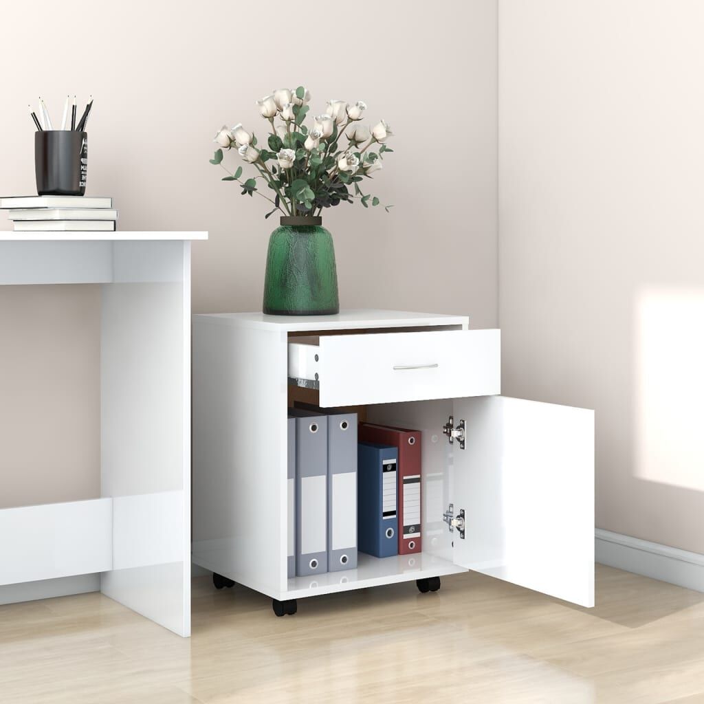 Rolling Cabinet High Gloss White 45x38x54 cm Engineered Wood Price