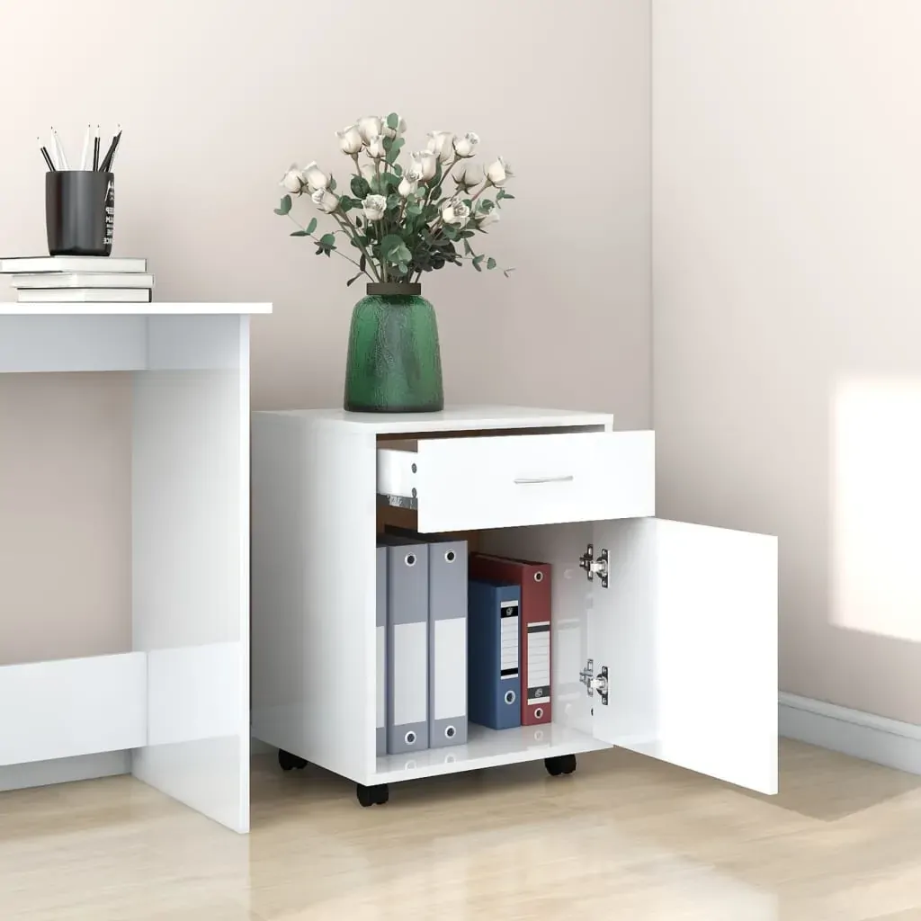 Rolling Cabinet High Gloss White 45x38x54 cm Engineered Wood Price