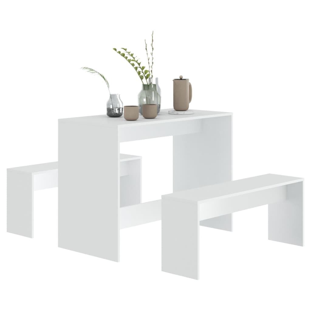 3 Piece Dining Set White Engineered Wood Price