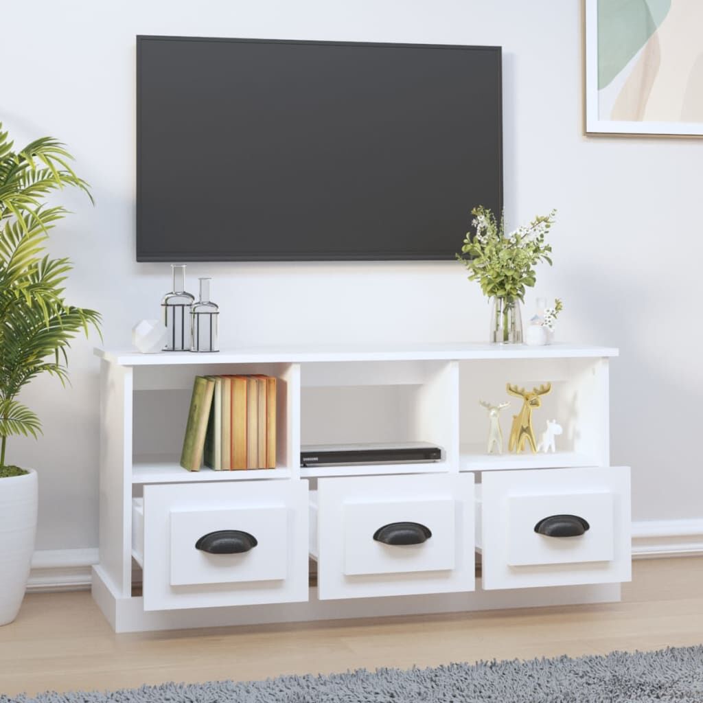 TV Cabinet White 100x35x50 cm Engineered Wood Price