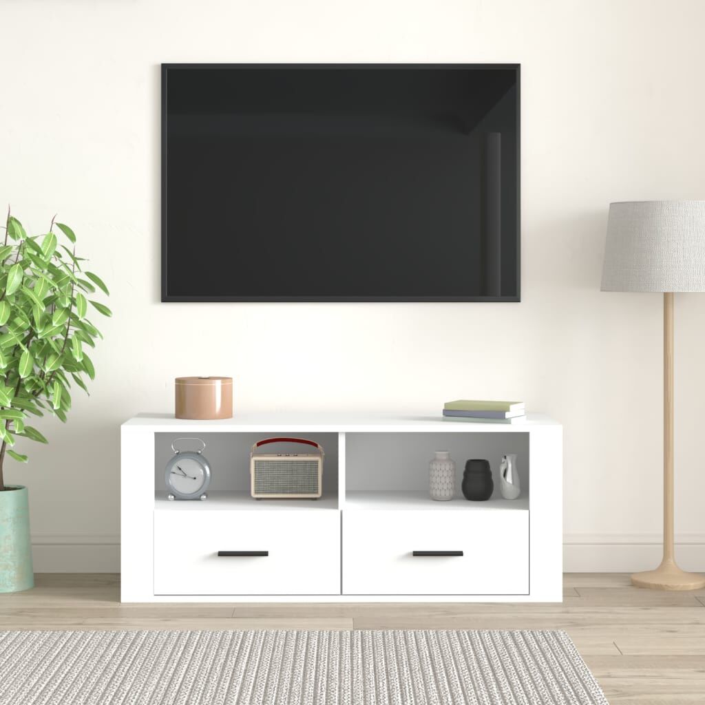 TV Cabinet White 100x35x40 cm Engineered Wood Price