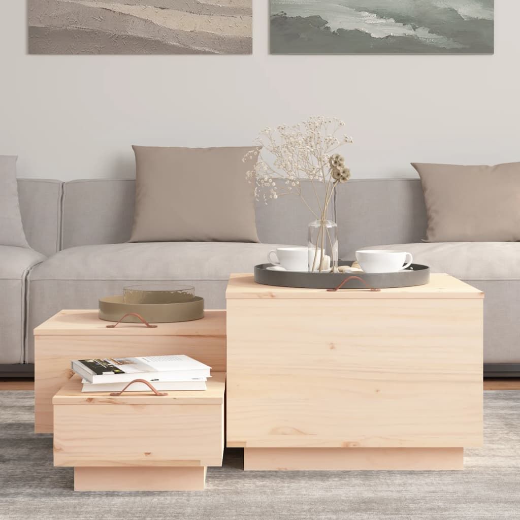 Storage Boxes with Lids 3 pcs Solid Wood Pine Price