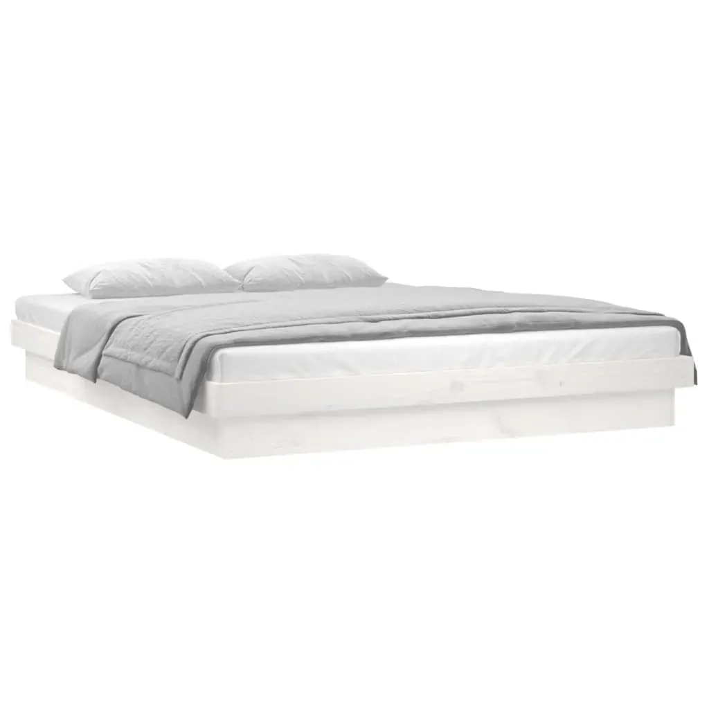 LED Bed Frame without Mattress White 135x190 cm Solid Wood Price