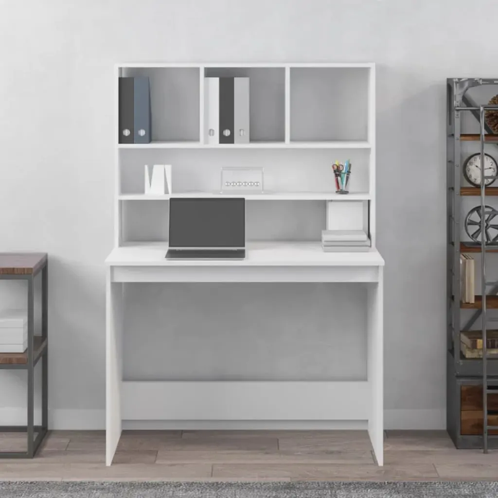 Desk with Shelves White 102x45x148 cm Engineered Wood Price