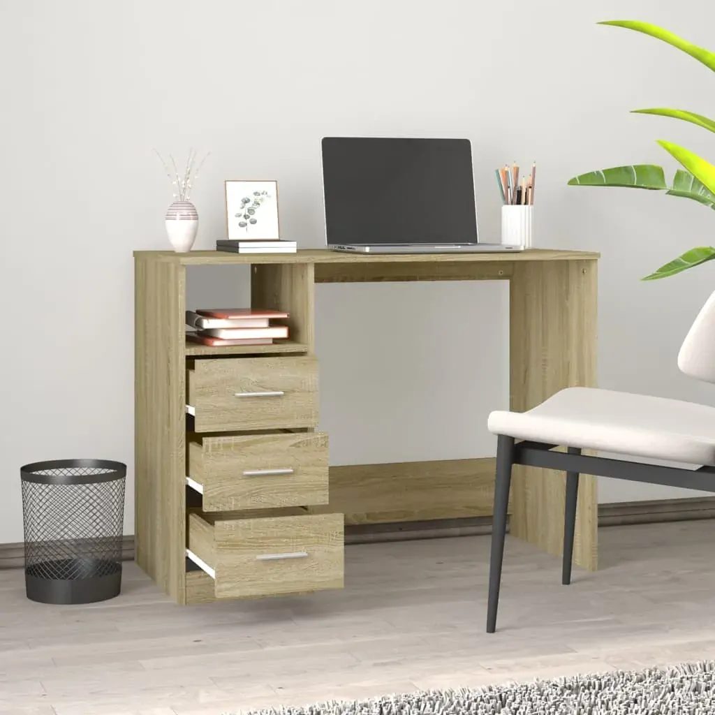 Desk with Drawers Sonoma Oak 102x50x76 cm Engineered Wood Price