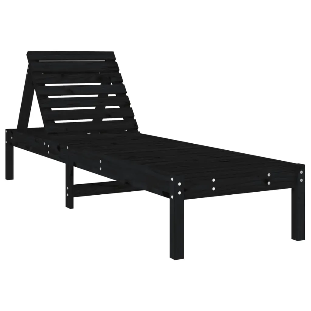 Sun Loungers 2 pcs Black 199.5x60x74 cm Solid Wood Pine Price