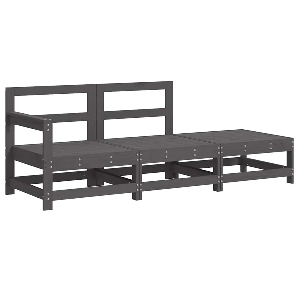3 Piece Garden Lounge Set with Cushions Grey Solid Wood Price