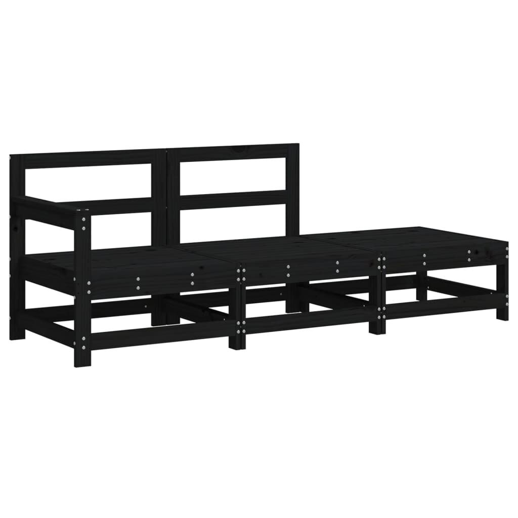 3 Piece Garden Lounge Set with Cushions Black Solid Wood Price