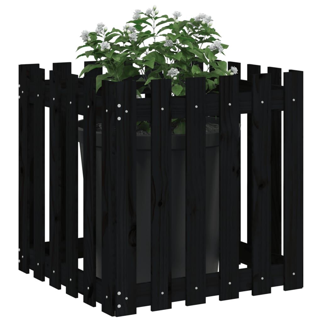 Garden Planter with Fence Design Black 60x60x60 cm Solid Wood Pine Price