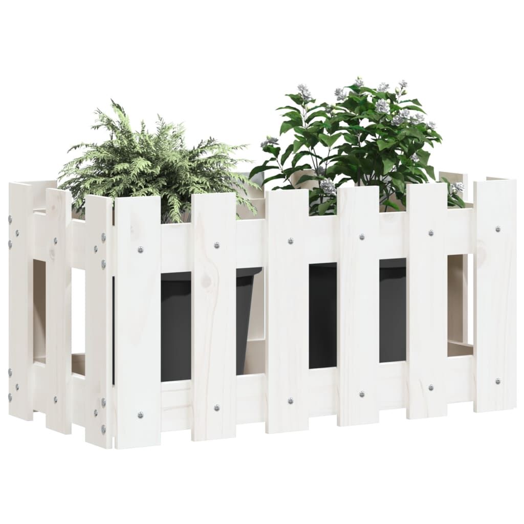 Garden Planter with Fence Design White 60x30x30 cm Solid Wood Pine Price