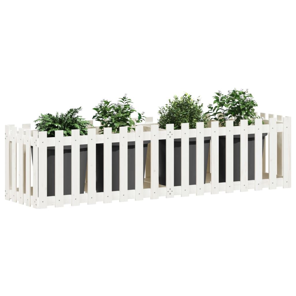 Garden Raised Bed with Fence Design White 200x50x50 cm Solid Wood Pine Price