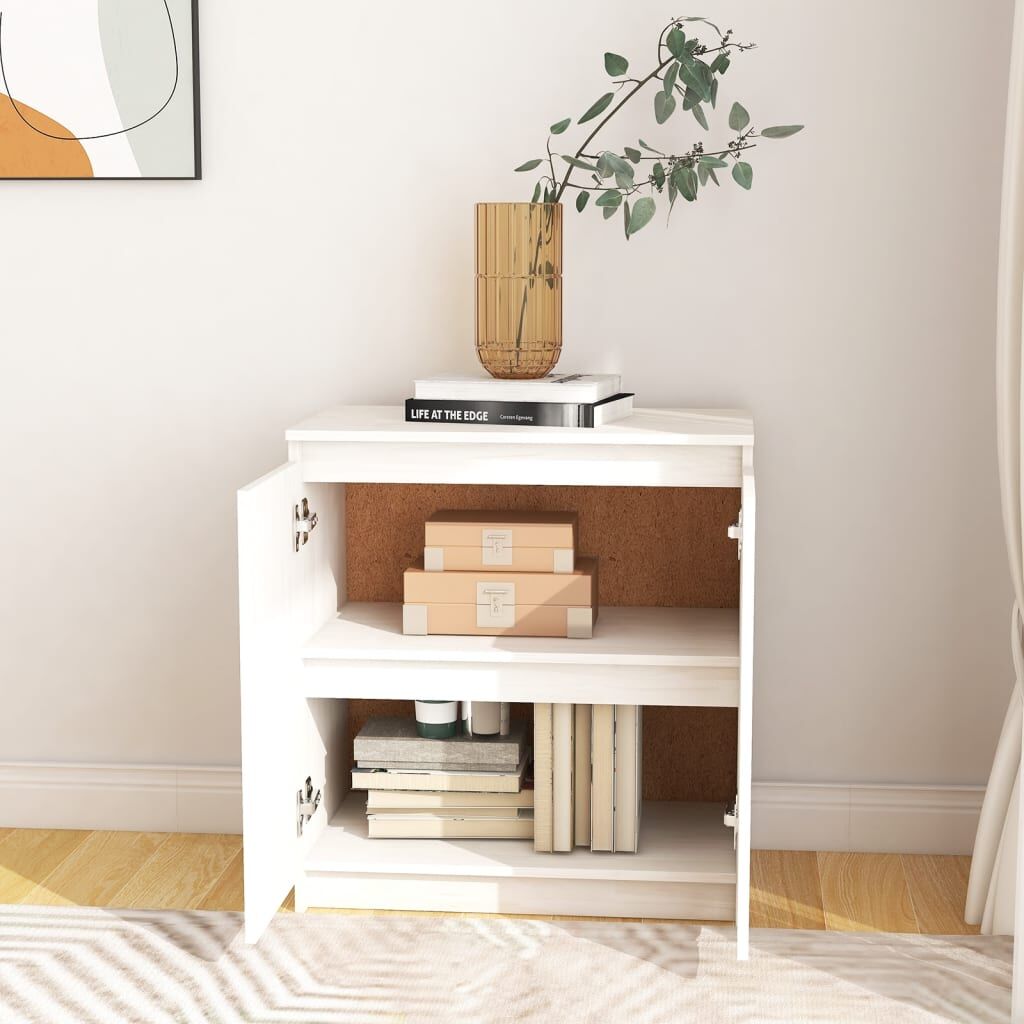 Side Cabinet White 60x36x65 cm Solid Wood Pine Price