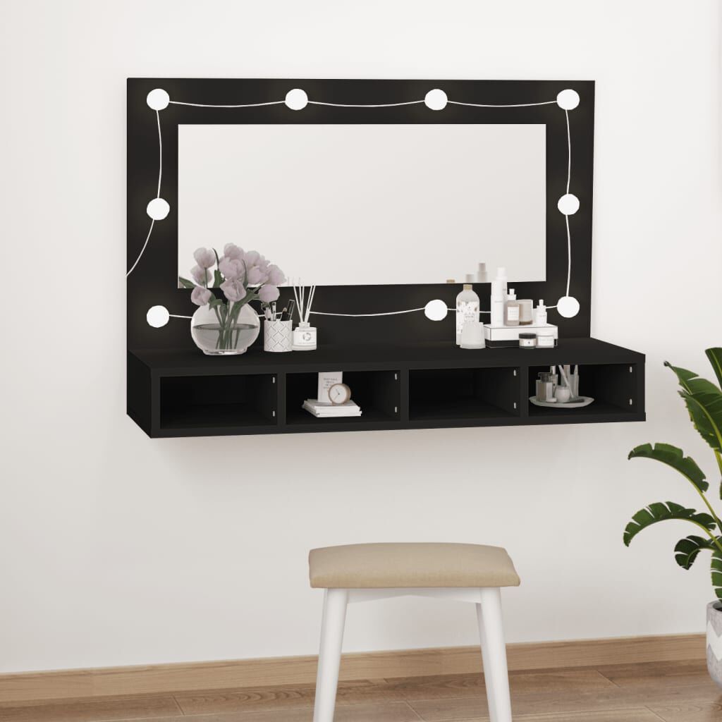Mirror Cabinet with LED Black 90x31.5x62 cm Price