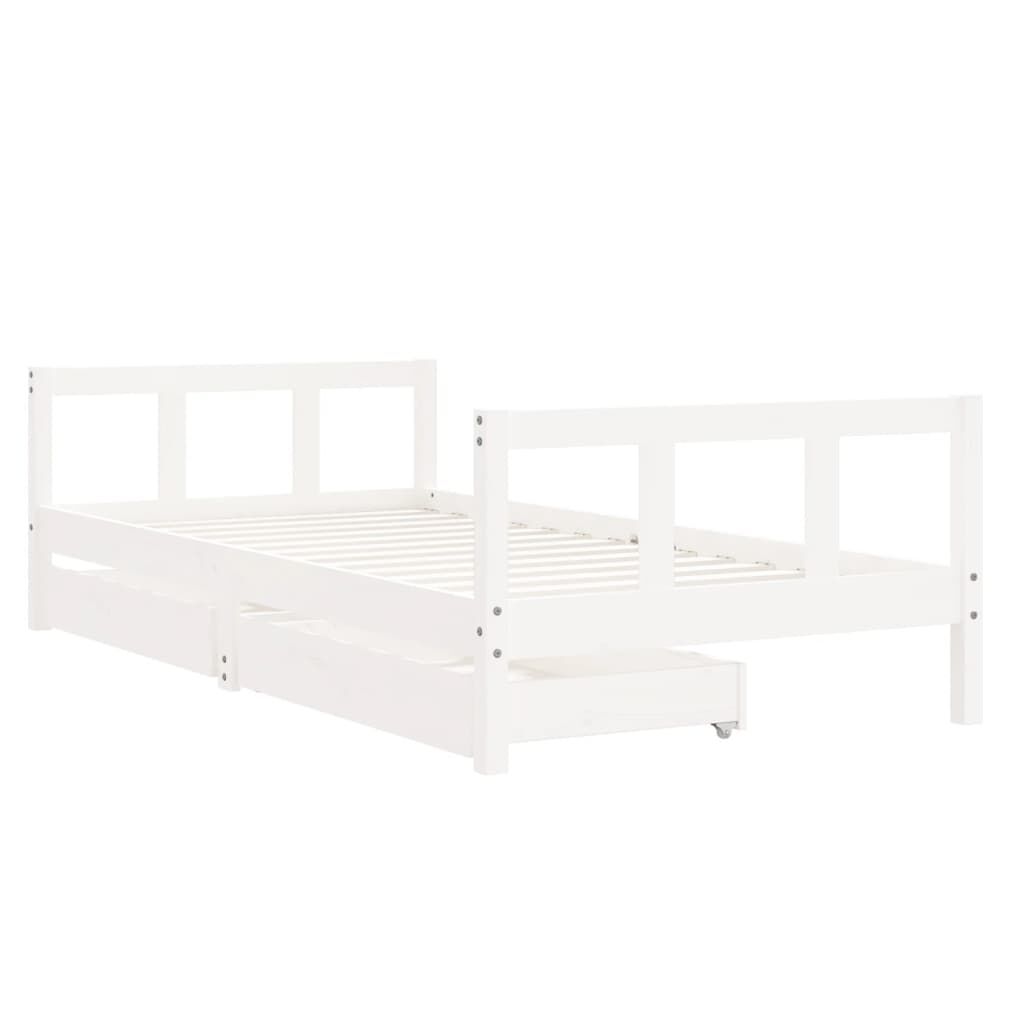 Kids Bed Frame with Drawers White 90x190 cm Solid Wood Pine Price