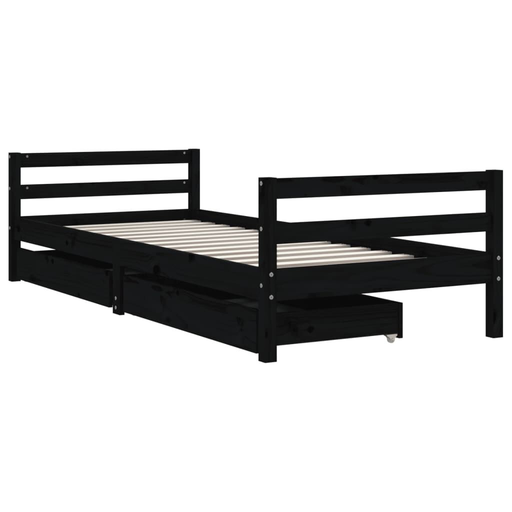 Kids Bed Frame with Drawers Black 90x190 cm Solid Wood Pine Price