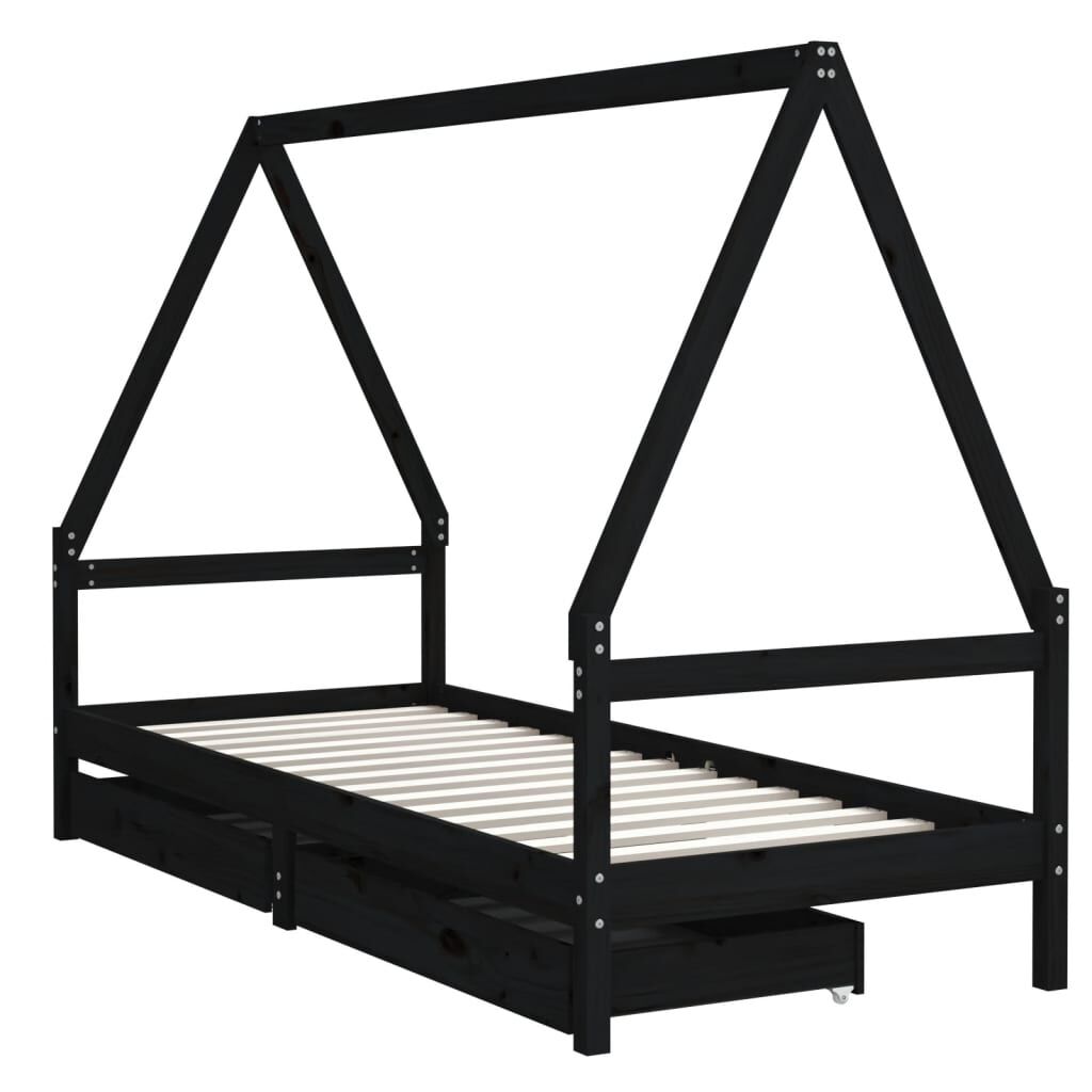Kids Bed Frame with Drawers Black 90x190 cm Solid Wood Pine Price