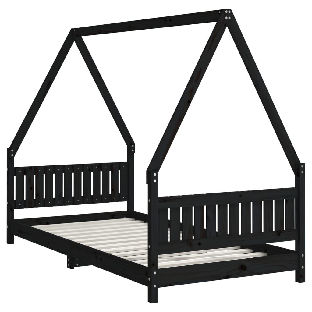 Kids Bed Frame Black 90x190 cm Solid Wood Pine Price