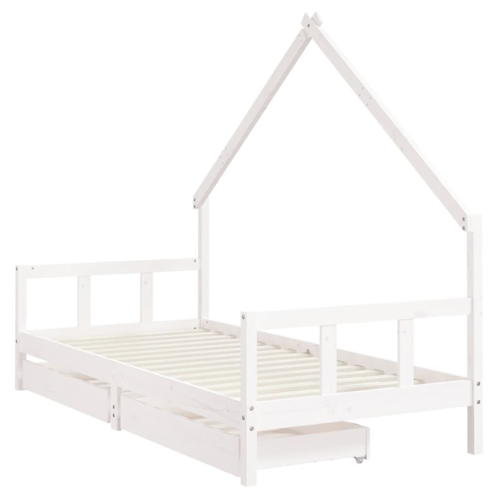 Kids Bed Frame with Drawers White 90x190 cm Solid Wood Pine Price