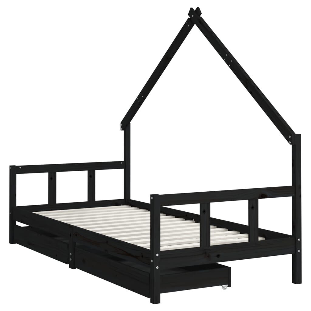 Kids Bed Frame with Drawers Black 90x190 cm Solid Wood Pine Price