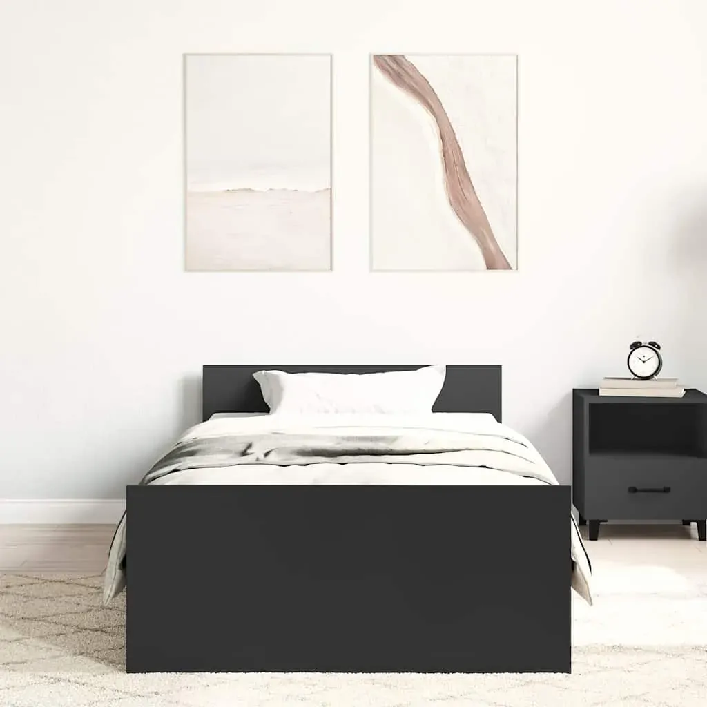 Bed Frame without Mattress Black 90x190 cm Engineered Wood Price