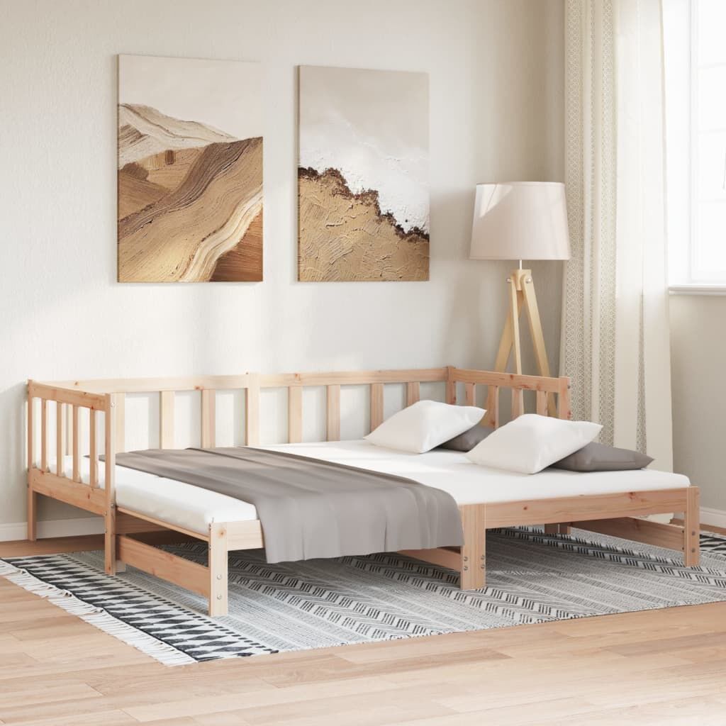 Day Bed with Trundle without Mattress 90x190 cm Solid Wood Price